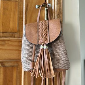 Convertible rattan back pack purse